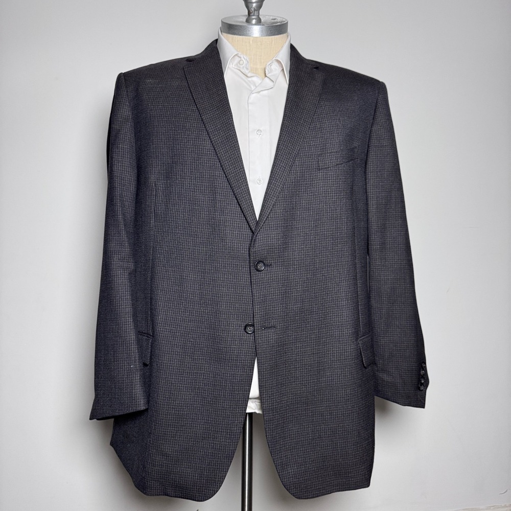 Pronto Uomo Platinum Sport Coat Mens 52L Brown Micro-Check Wool Executive Blazer